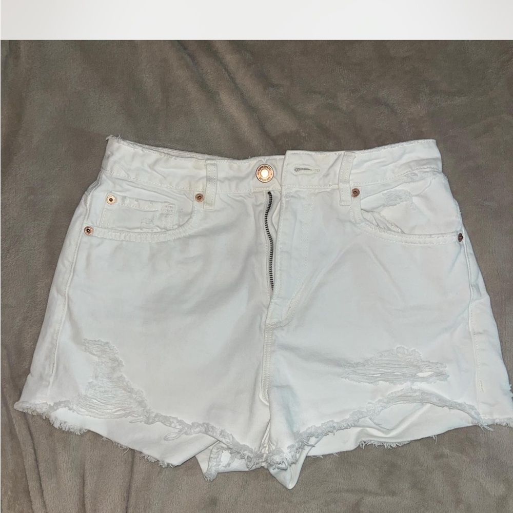 Women's White Distressed Denim Shorts